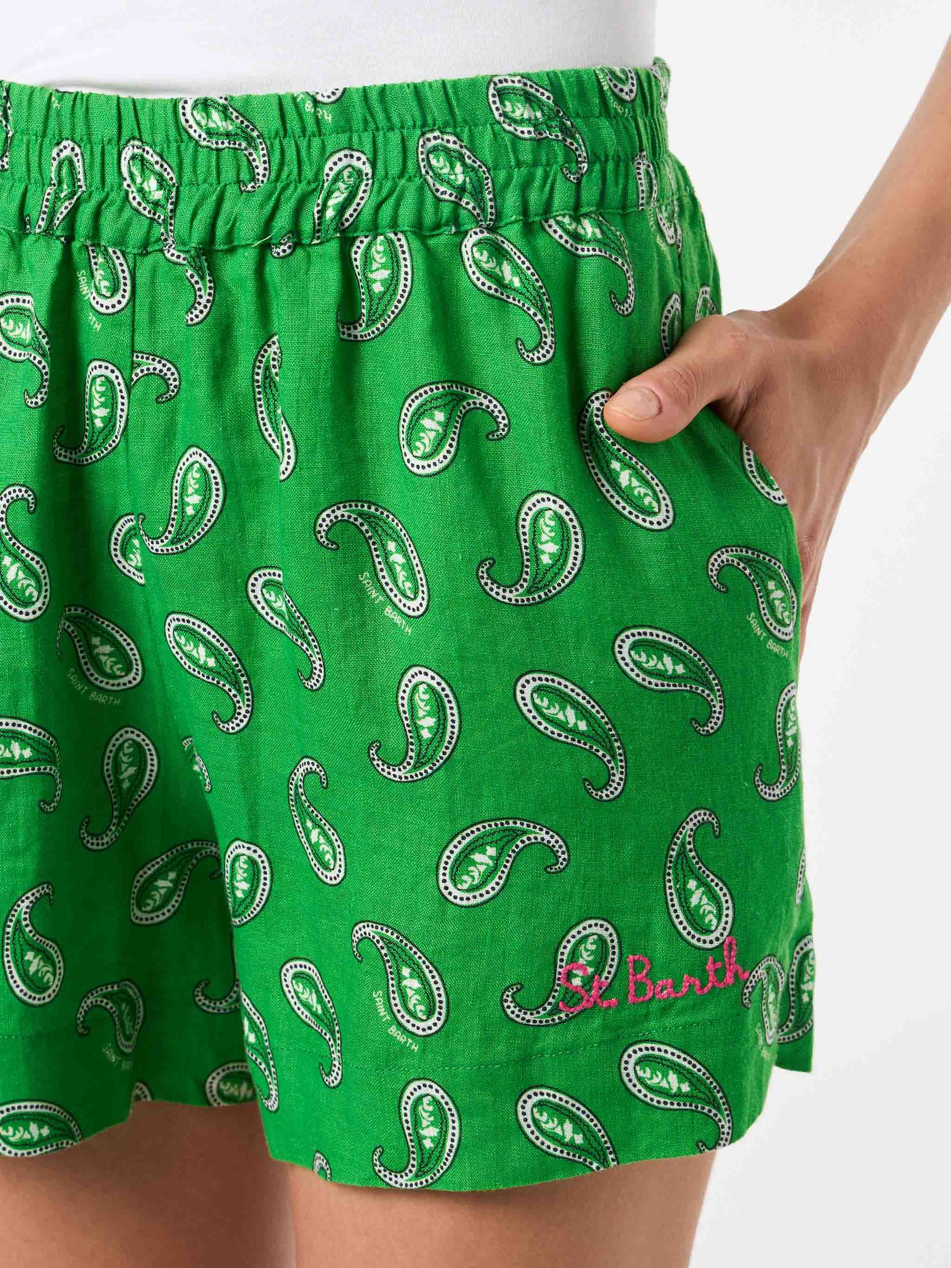 Woman linen beach shorts with paisley print - MC2 Saint Barth