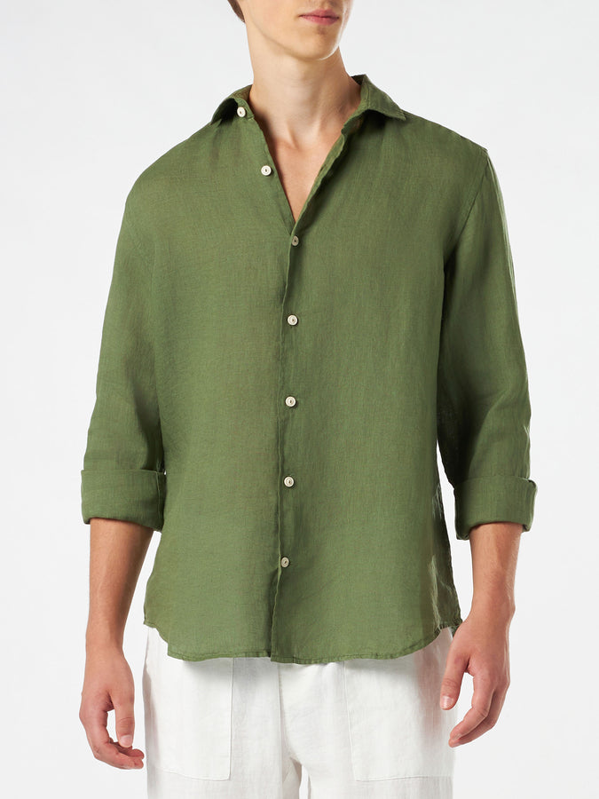 Mc2 Saint Barth Camicia da uomo in lino verde militare