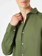 Man linen military green shirt