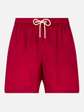 Solid bordeaux mid-length linen swim shorts - MC2 Saint Barth