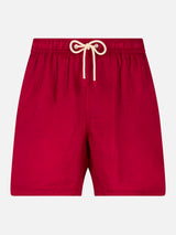 Man burgundy linen swim shorts