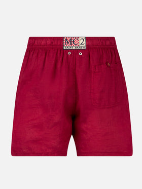 Solid bordeaux mid-length linen swim shorts - MC2 Saint Barth