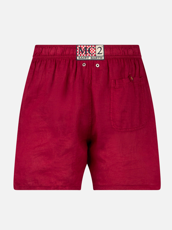 Man burgundy linen swim shorts