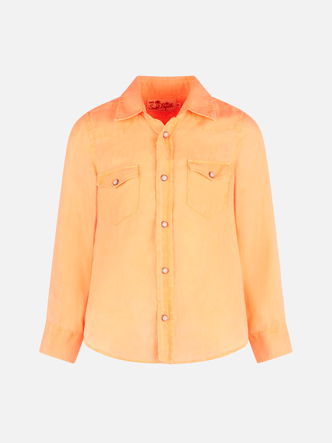 Mc2 Saint Barth Camicia da bambino in lino arancione fluo