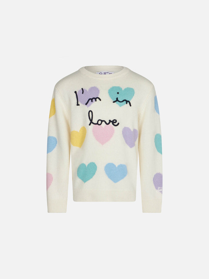 Mc2 Saint Barth Maglia da bambina con stampa cuori e ricamo I'm in Love