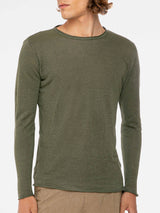 Militärgrünes Herren-T-Shirt aus Leinen mit langen Ärmeln