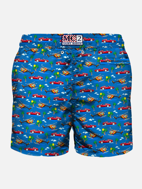 Light fabric man swim shorts cars print