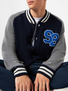 Navy blue knit bomber college style Benjamin