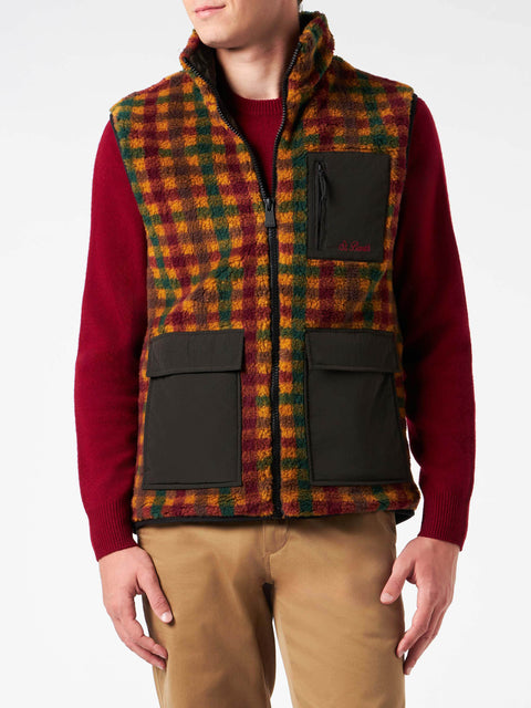 Man check sherpa vest jacket with patch pockets - MC2 Saint Barth