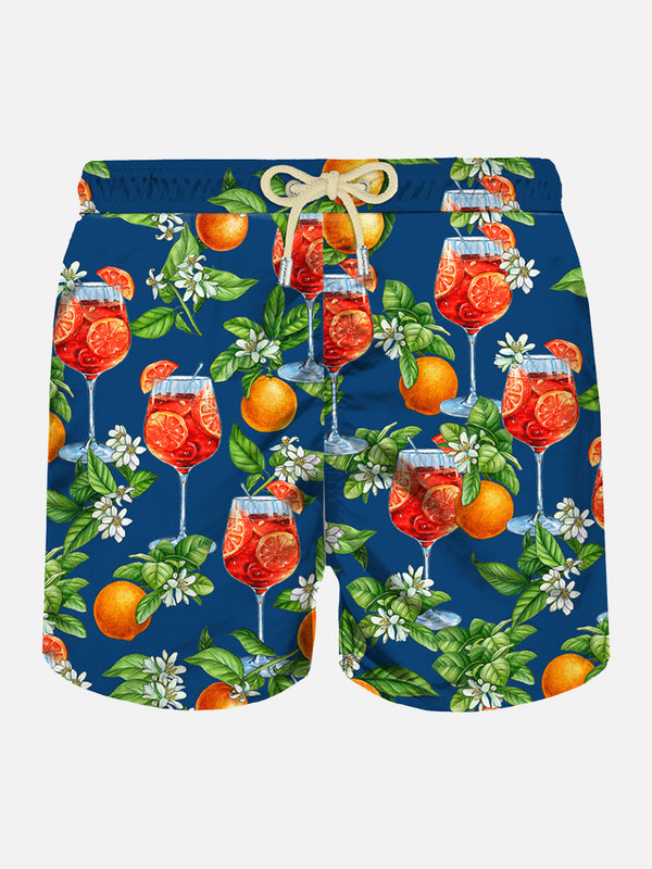 Man light fabric swim shorts with cocktail print