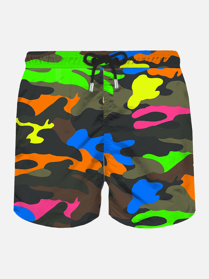 Mc2 Saint Barth Costume da bagno da uomo in tessuto leggero con stampa camouflage fluo