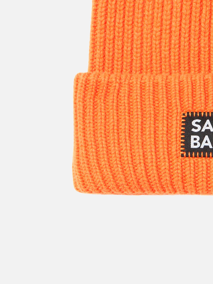 Fluo orange ribbed beanie Berry with Saint Barth patch
