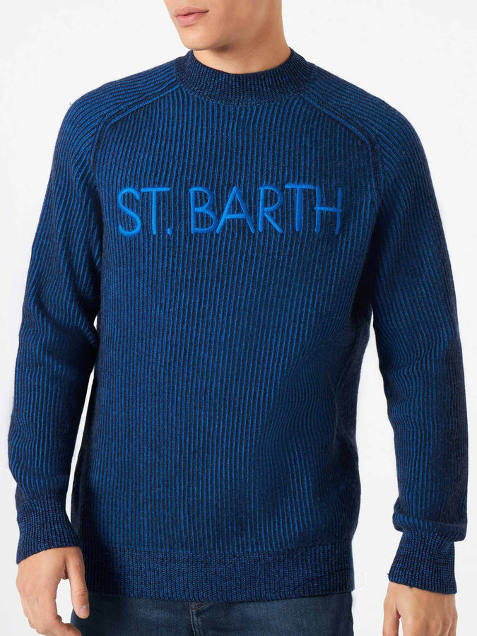 Mc2 Saint Barth Maglia da uomo mezzo collo a costine blu