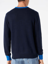 Man navy blue sweater with Wolf of St. Moritz embroidery