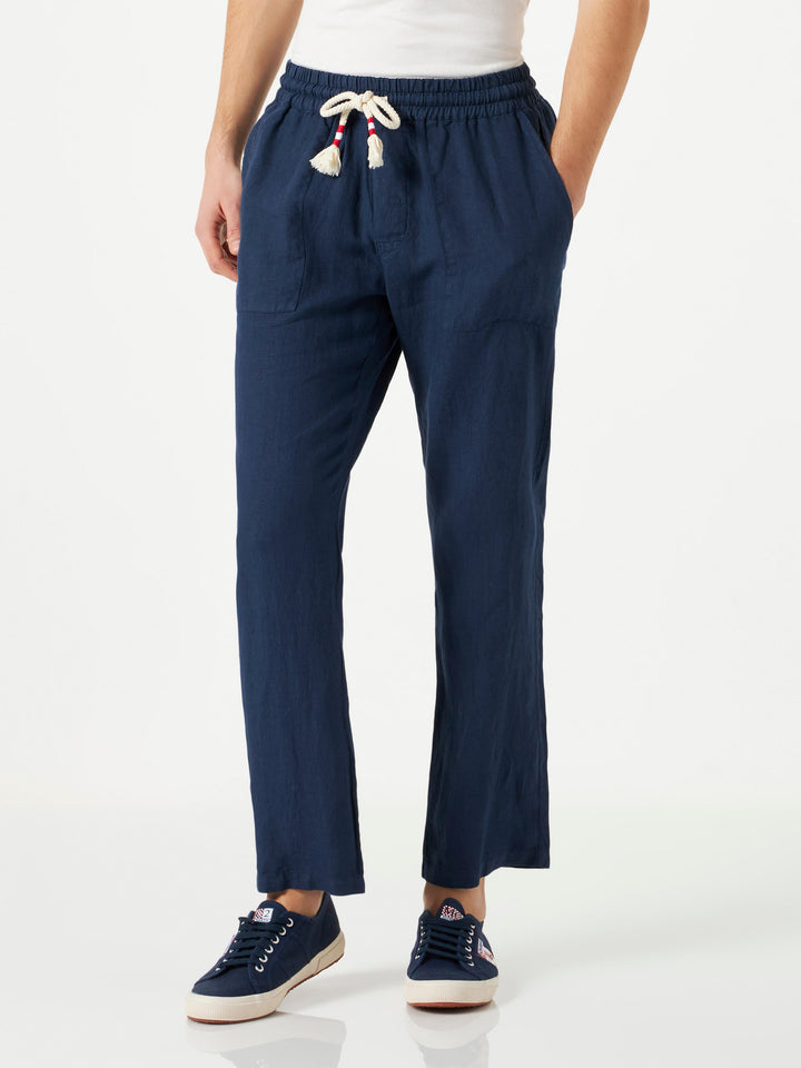 Man navy blue linen pants