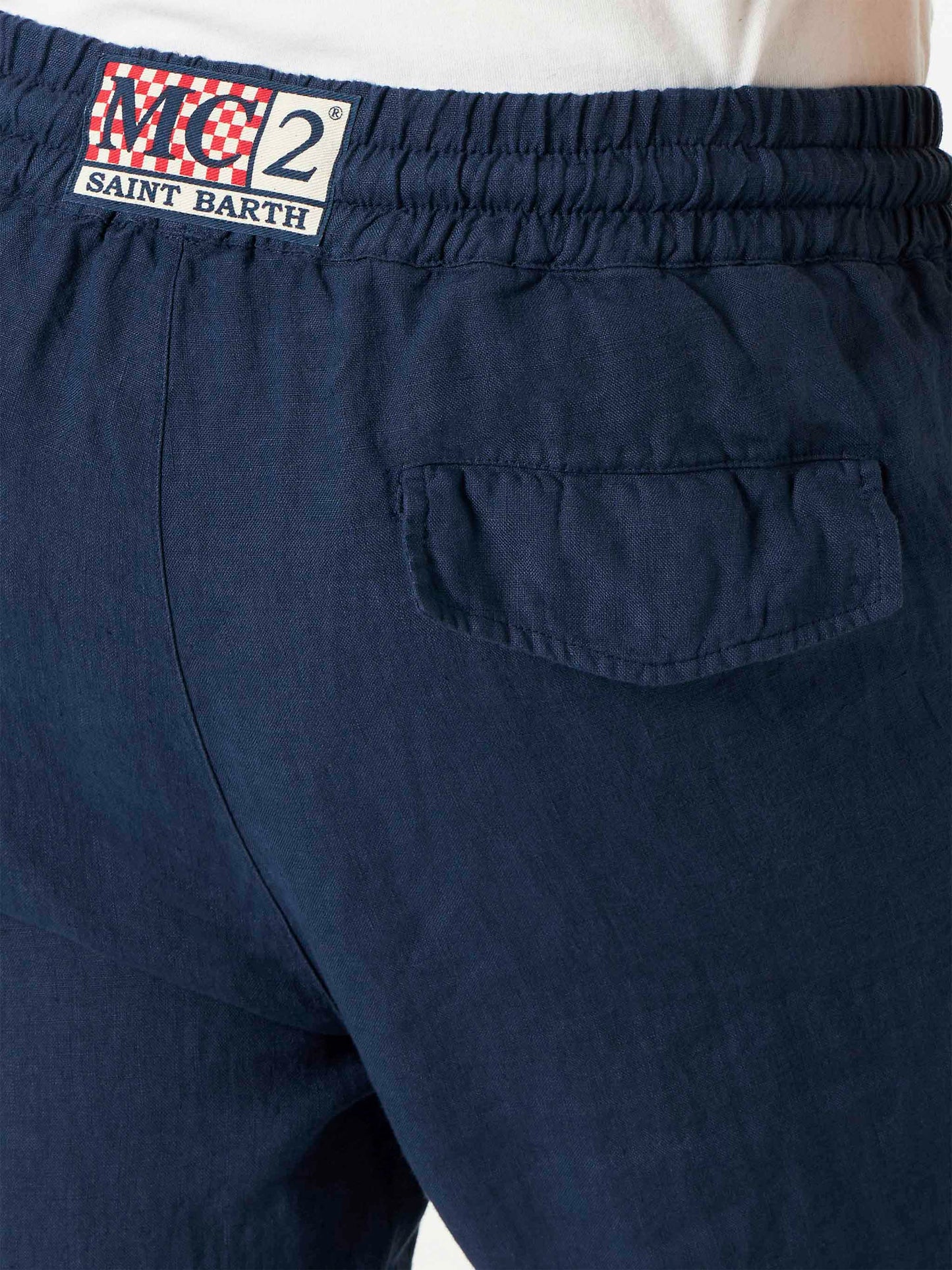 Pantalone da uomo in lino blu navy