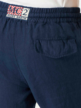 Pantalone da uomo in lino blu navy