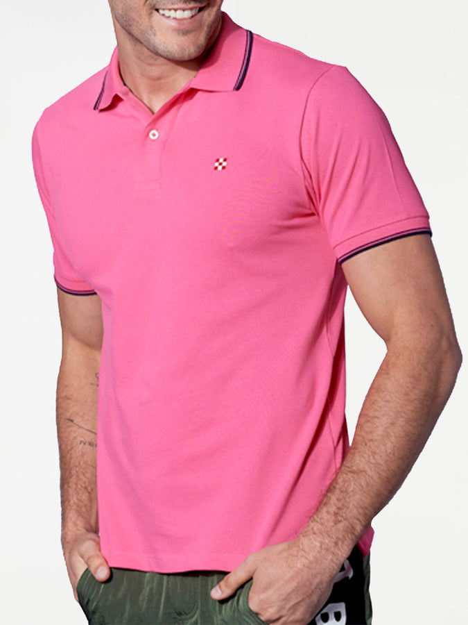 Mc2 Saint Barth Polo piquet rosa fluo con logo St. Barth check