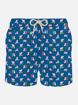 Man light fabric swim shorts with skater pigs print