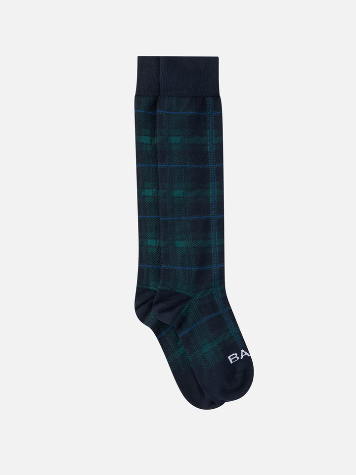 Long socks with tartan pattern in green and blue