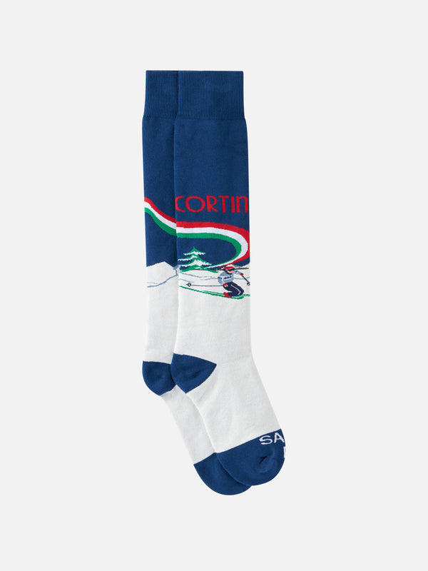 Lange Herrensocken mit Cortina-Skifahrer-Print