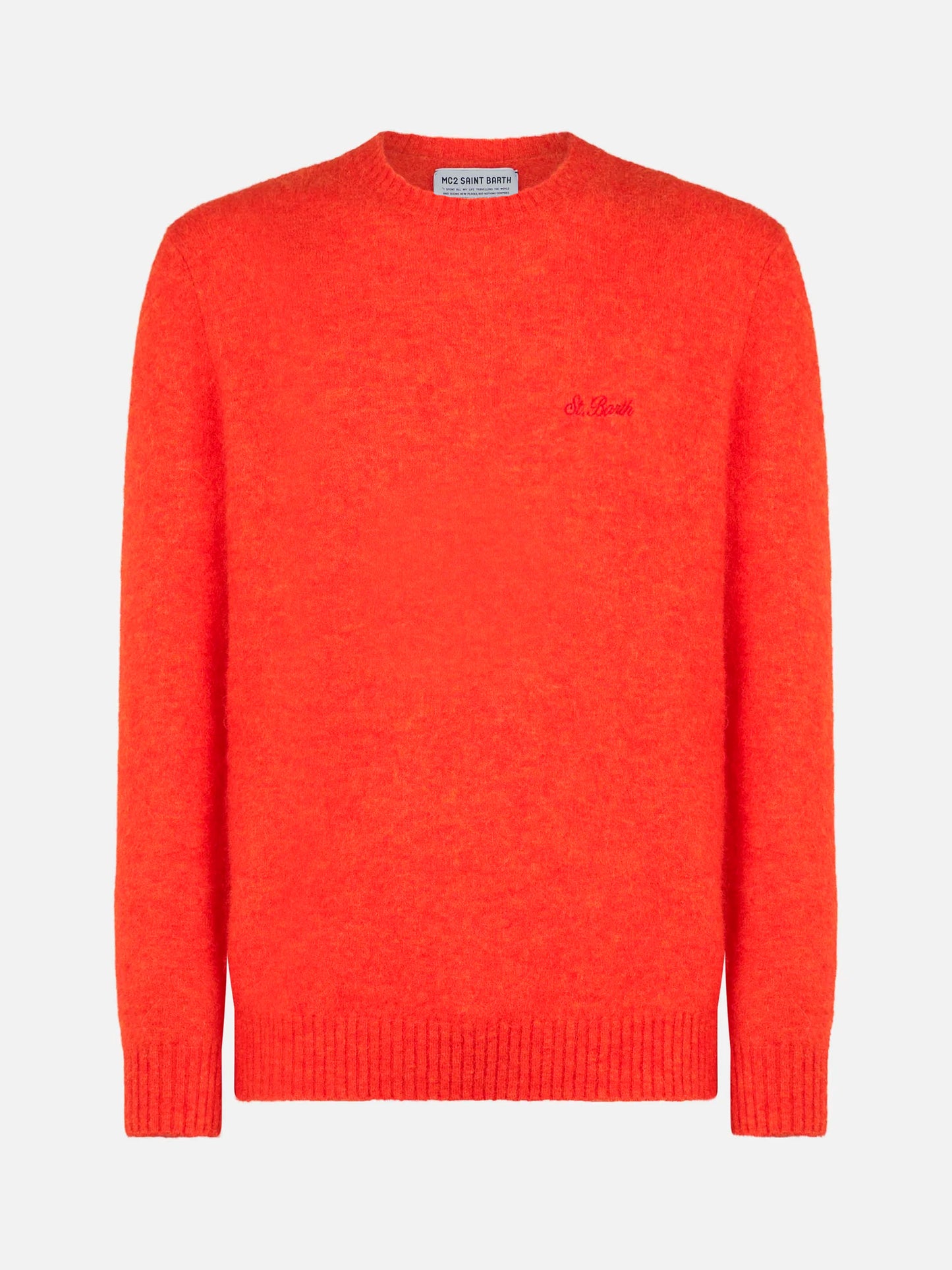 Man orange stretch wool sweater with St. Barth embroidery - MC2 Saint Barth