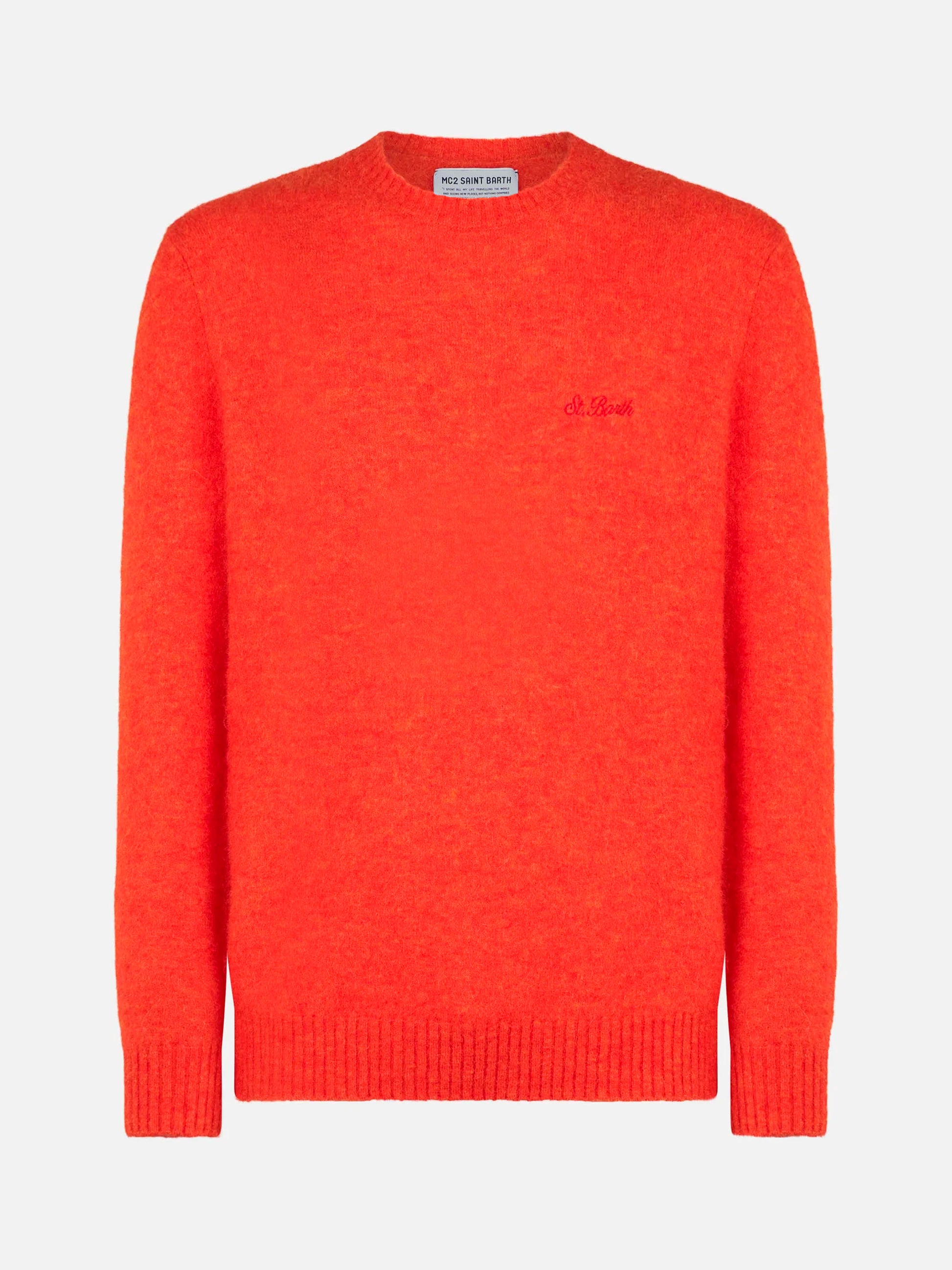 Man orange stretch wool sweater with St. Barth embroidery - MC2 Saint Barth