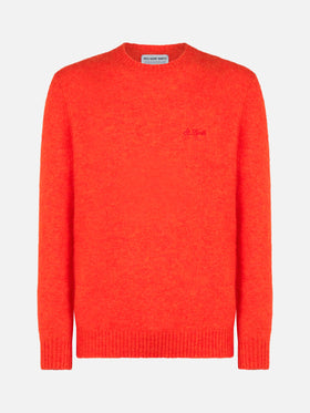 Man orange stretch wool sweater with St. Barth embroidery - MC2 Saint Barth