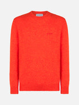 Man orange stretch wool sweater with St. Barth embroidery