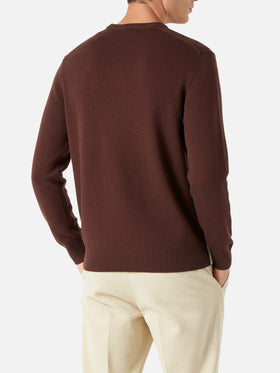 Crewneck sweater with Cortina postcard jacquard