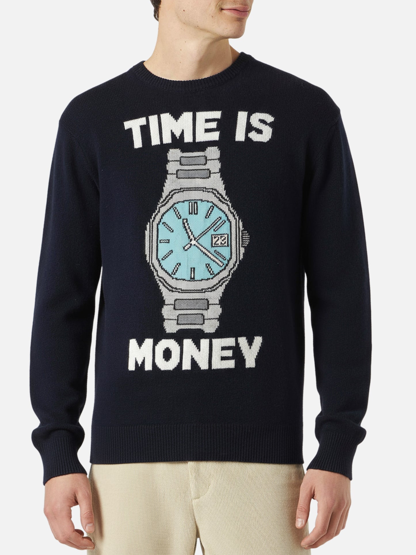 Man sweater with Time is money embroidery