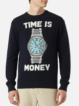 Man sweater with Time is money embroidery