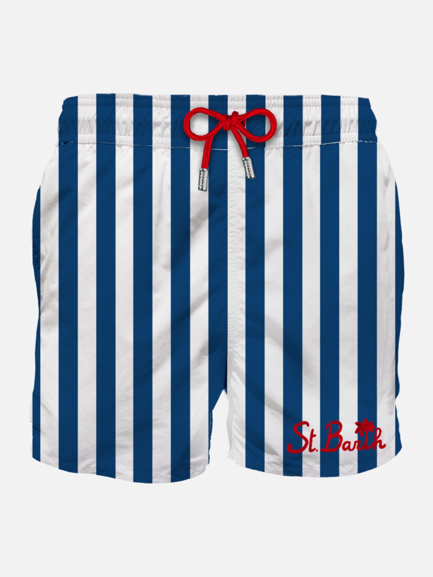 Man classic swim shorts with white and blue stripes