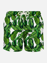 Mittellange Badeshorts mit Bananenblätter-Print