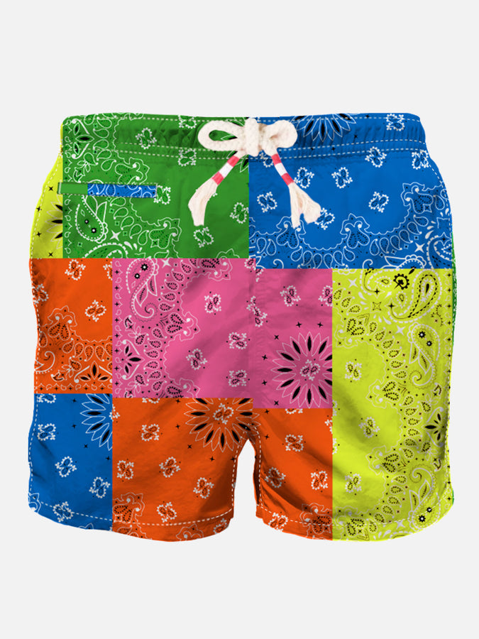 Mc2 Saint Barth Costume da bagno da uomo con stampa bandana multicolore