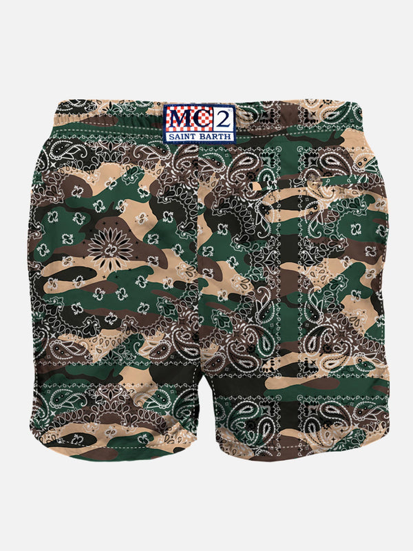 Man swim shorts with camouflage bandanna print