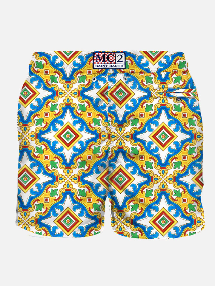 Man light fabric swim shorts with maiolica print - MC2 Saint Barth