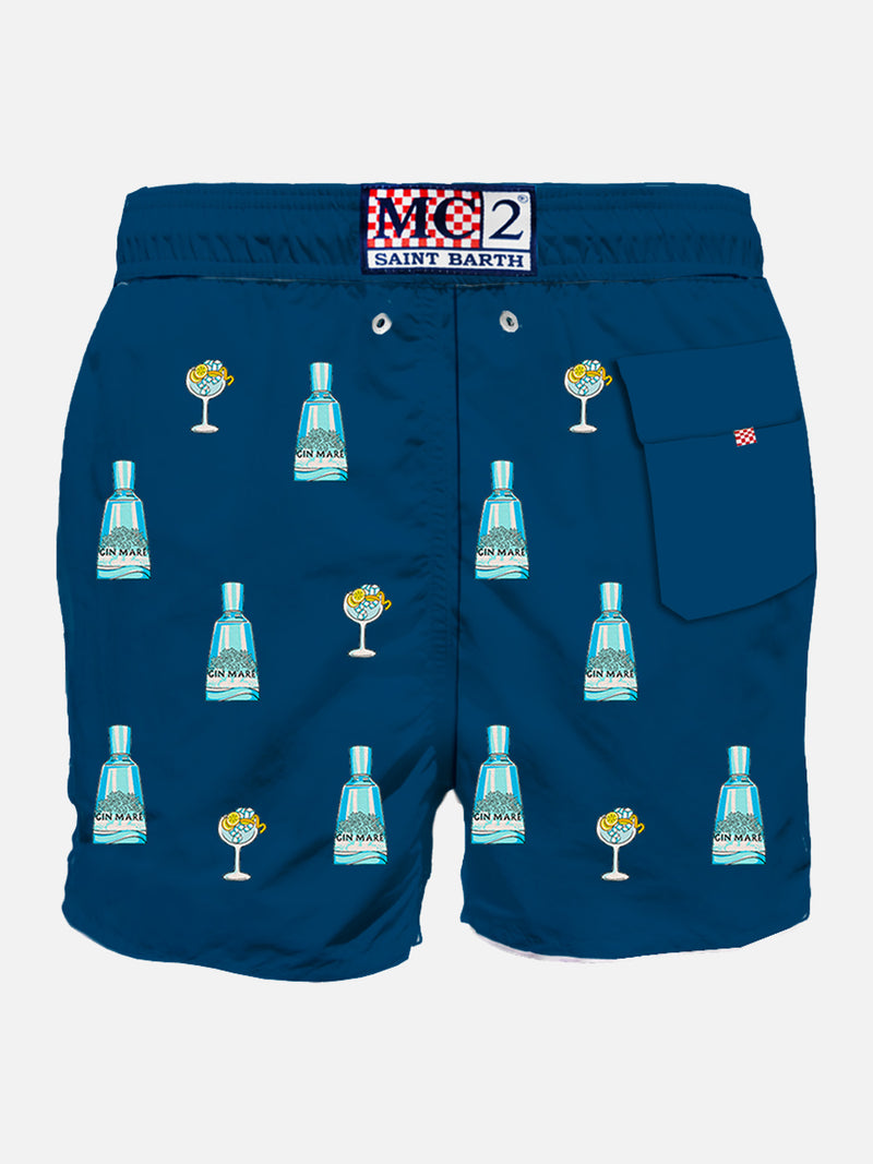 Blaue klassische Herren-Badeshorts mit Gin-Mare-Aufdruck | @GIN MARE SONDEREDITION