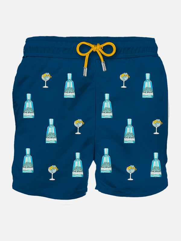 Blaue klassische Herren-Badeshorts mit Gin-Mare-Aufdruck | @GIN MARE SONDEREDITION