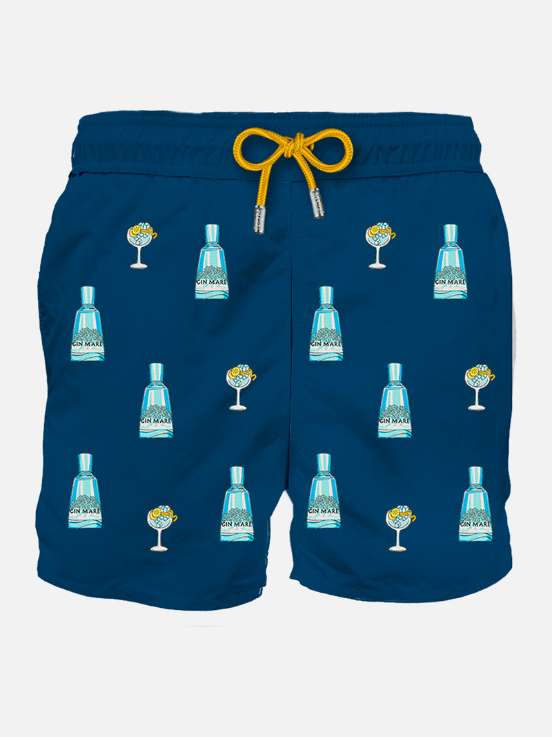 Blaue klassische Herren-Badeshorts mit Gin-Mare-Aufdruck | @GIN MARE SONDEREDITION