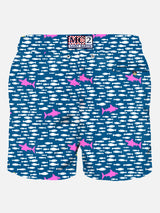 Man light fabric swim shorts with fish and sharks print