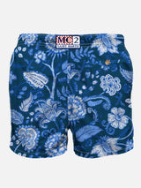 Man swim shorts with blue flower print