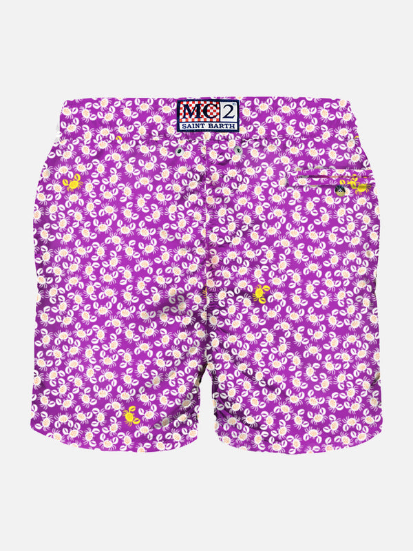 Man light fabric swim shorts with crabs print