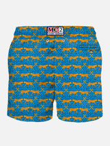 Herren-Badeshorts aus leichtem Stoff mit Wildkatzen-Print