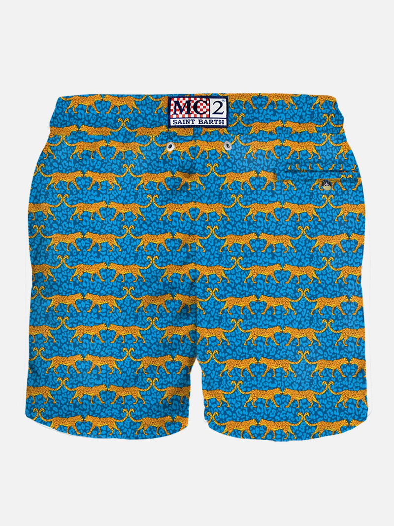 Herren-Badeshorts aus leichtem Stoff mit Wildkatzen-Print