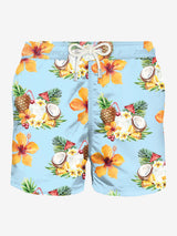 Herren-Badeshorts aus leichtem Stoff mit Kokosnuss- und Ananas-Print