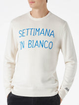 Maglione bianco da uomo con ricamo Settimana in bianco