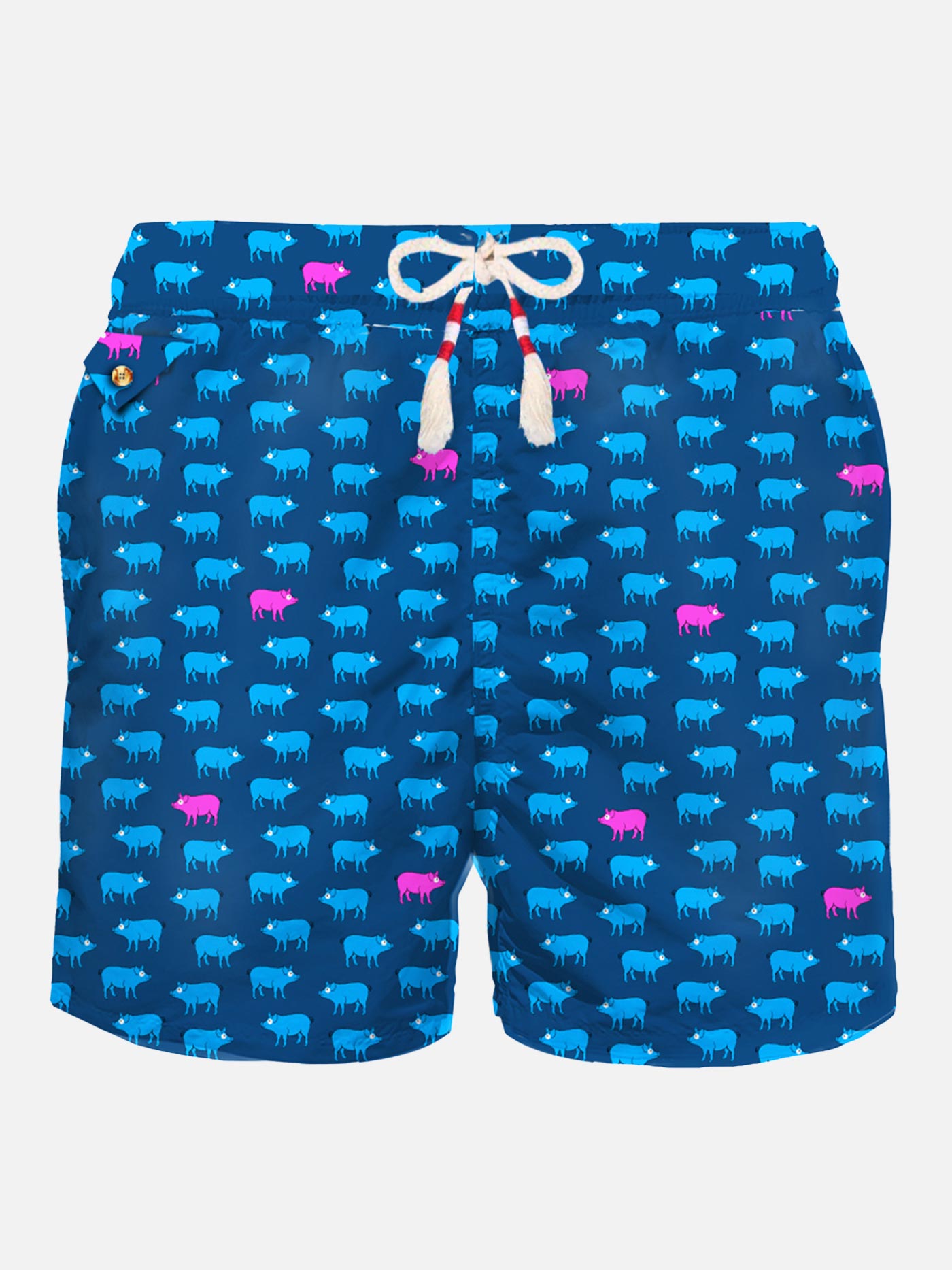Herren-Badeshorts aus leichtem Stoff mit Schweine-Print