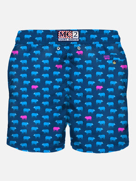 Herren-Badeshorts aus leichtem Stoff mit Schweine-Print