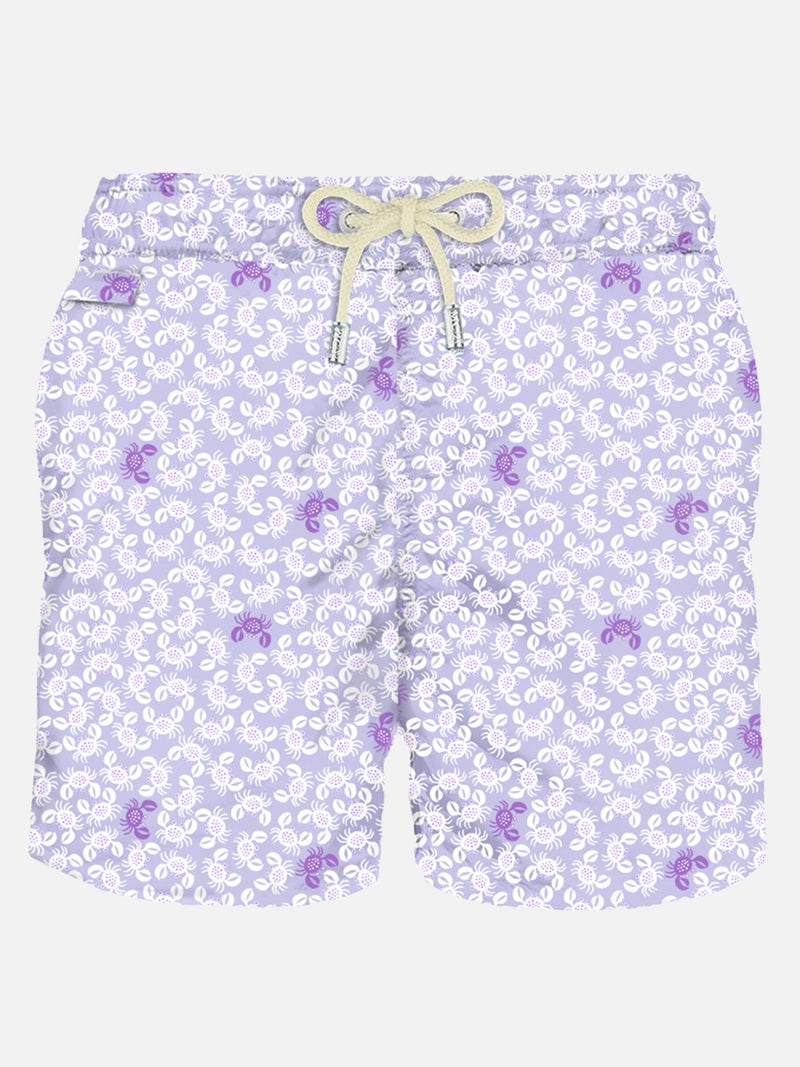 Man light fabric swim shorts with crab print